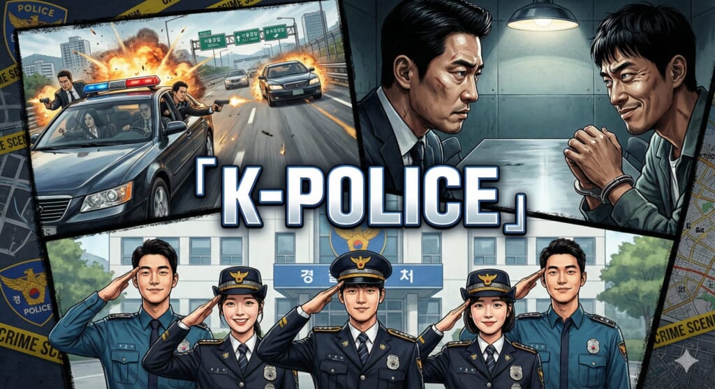 韓国警察ドラマの多様な魅力を表現するコラージュ