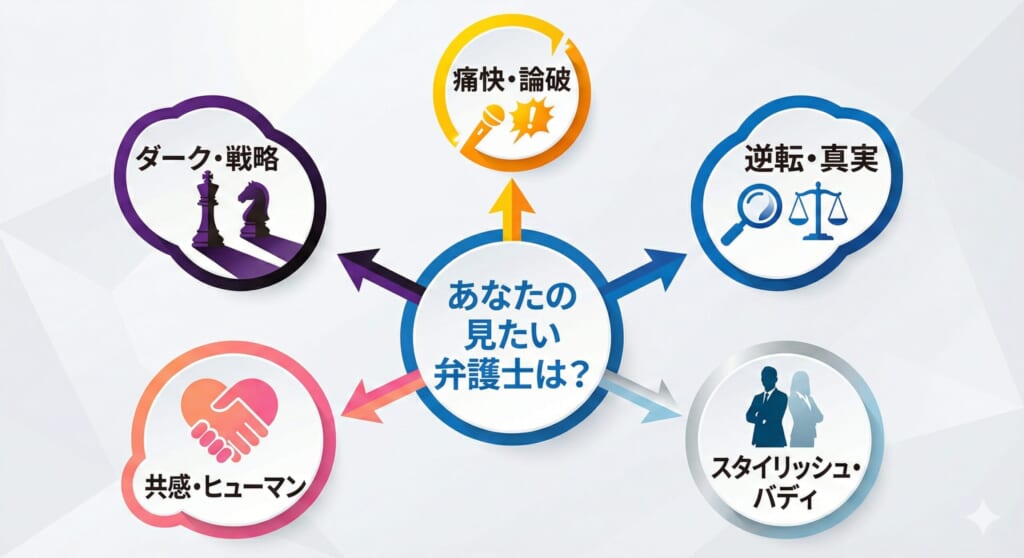弁護士ドラマのタイプ別チャート図