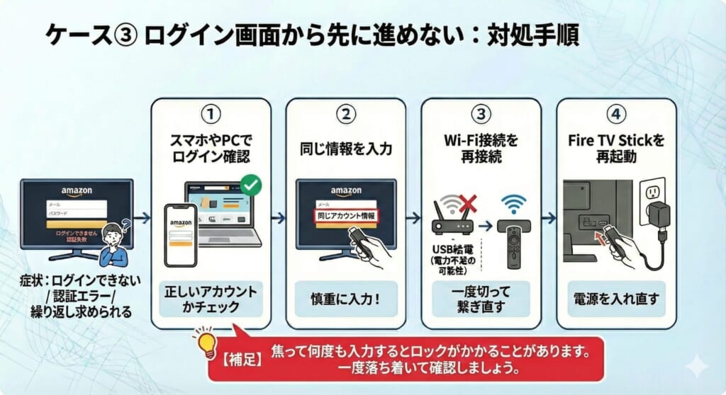 ケース③ ログイン画面から先に進めない